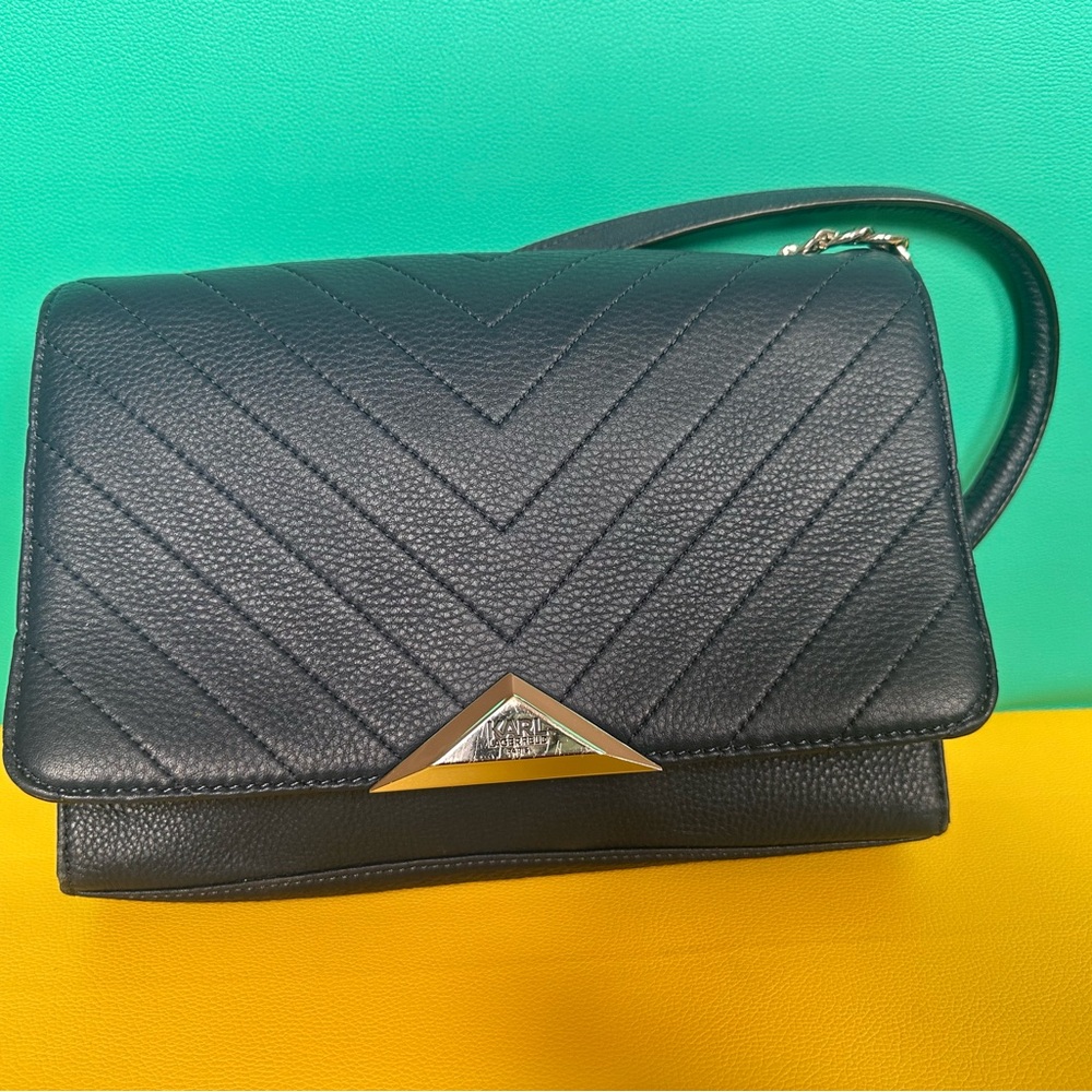 Karl Lagerfeld Navy Blue Leather Shoulder Bag